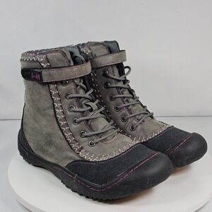 J-41 Women's Gray Faux Leather Lace Up‎ Ankle Boots Size 7M Casual Winter